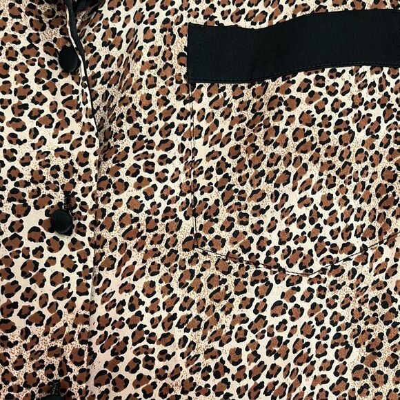 Inner Most Leopard Print Silky W/Black Satin Trim 2-PcPajama Set Oversized NWT - Picture 5 of 9